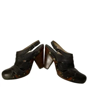 FRYE Flora Stitch Stacked High Heel Slingback Sandals Clogs 11M Dark Brown