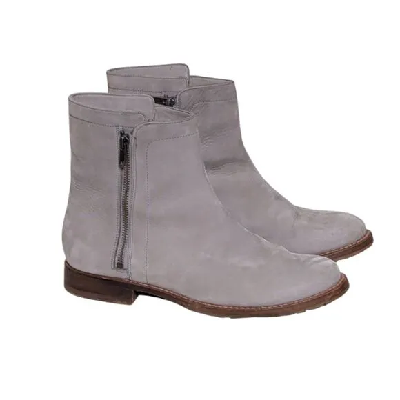 Frye Natalie Light Gray 10B Double Zip Leather Ankle Chelsea Boots Booties Women