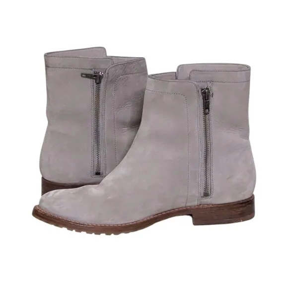 Frye Natalie Light Gray 10B Double Zip Leather Ankle Chelsea Boots Booties Women