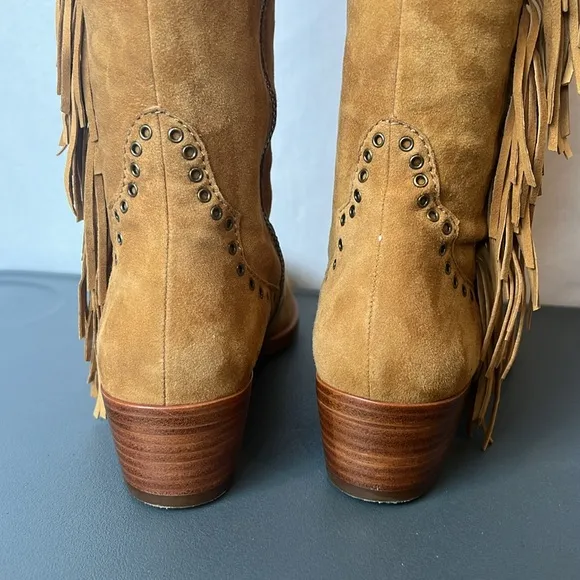 Frye Ray Fringe Over The Knee Tall Suede Grommet Point Toe Boots Like new 6.5