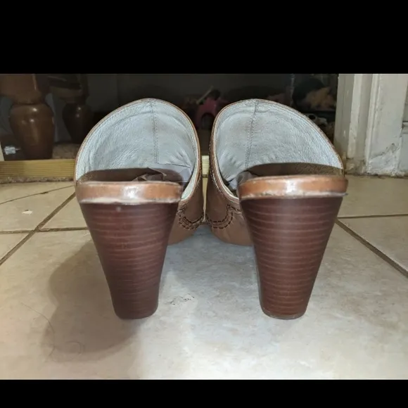 Frye Stylish Brown Leather Mules Boots Abstract Design Leather Multicolored S2
