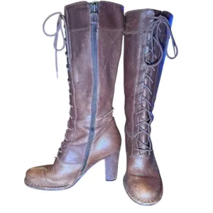 Frye Villagerlace 7.5 RARE Leather boots Classic Bohemian Chic Lace up w/Zip