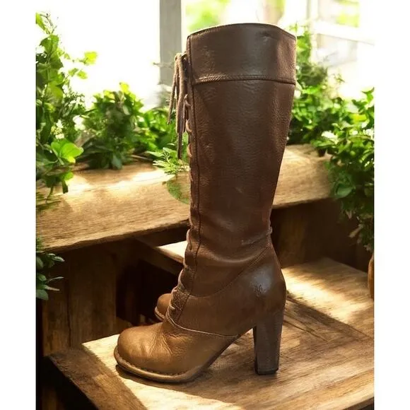 Frye Villagerlace 7.5 RARE Leather boots Classic Bohemian Chic Lace up w/Zip
