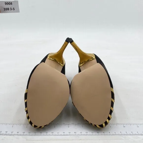 FSJ Black And Gold Sexy Slip On Formal Pumps Stiletto Heels Pointy Toe Chic Shoe