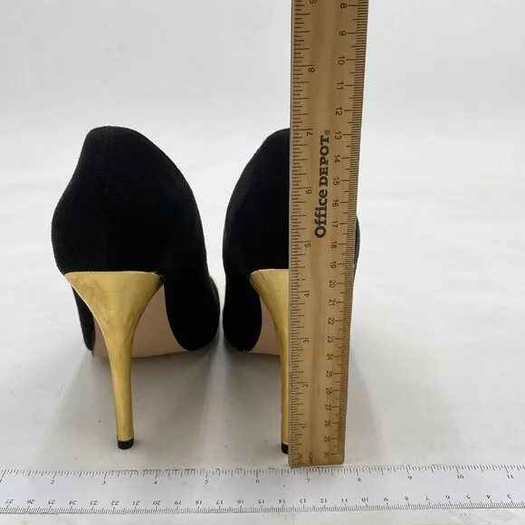 FSJ Black And Gold Sexy Slip On Formal Pumps Stiletto Heels Pointy Toe Chic Shoe