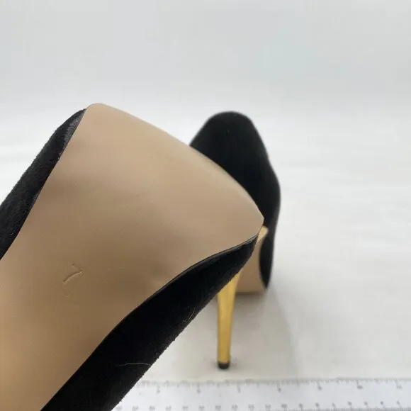 FSJ Black And Gold Sexy Slip On Formal Pumps Stiletto Heels Pointy Toe Chic Shoe