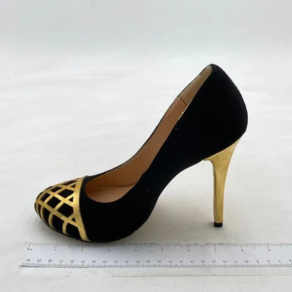 FSJ Black And Gold Sexy Slip On Formal Pumps Stiletto Heels Pointy Toe Chic Shoe