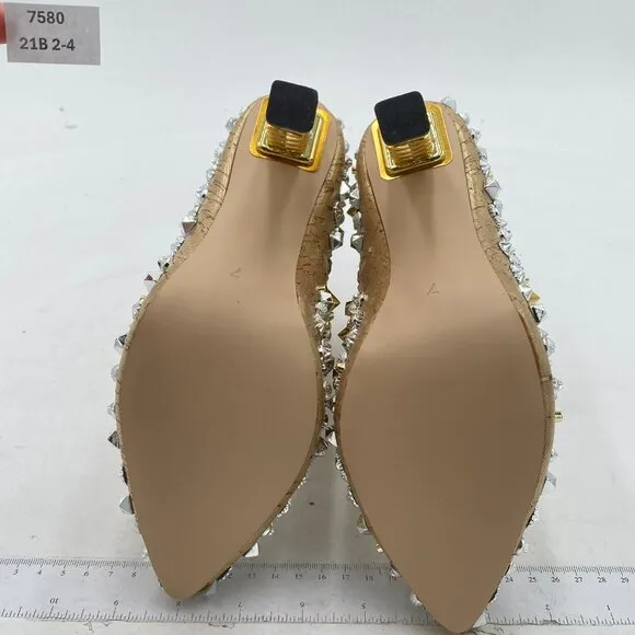 FSJ Gold Trendy Pointed Toe Ankle Boot Block Chunky Chai Heel Zipper Prom Boot