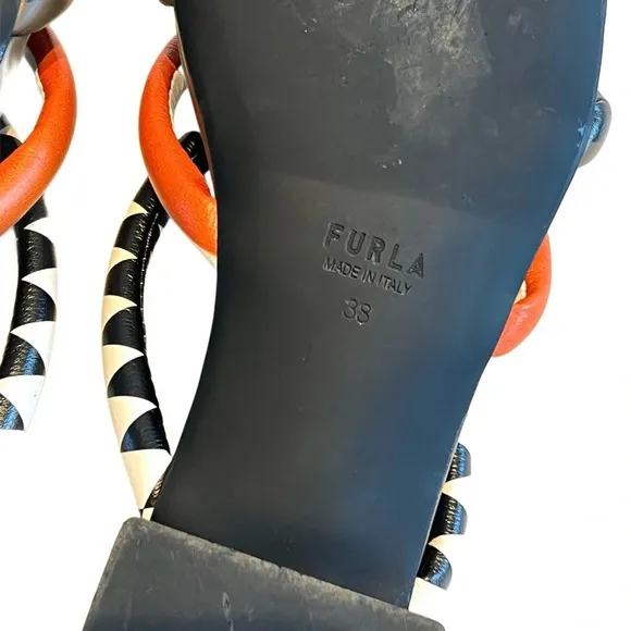 FURLA Aztec Fabi Genuine Leather white orange sandals slides boho cottage 38 8