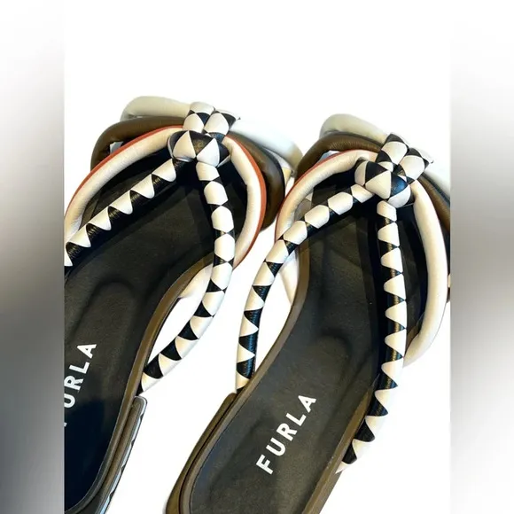 FURLA Aztec Fabi Genuine Leather white orange sandals slides boho cottage 38 8