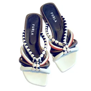 FURLA Aztec Fabi Genuine Leather white orange sandals slides boho cottage 38 8