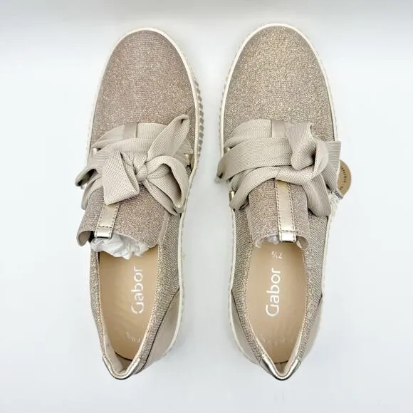 Gabor Womens 43.333 Sneakers US 10 Fr 41 Pink Gold Glitter Leather NIB