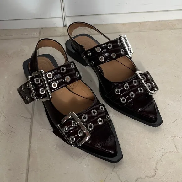 Ganni Black Buckle Strap Shoes