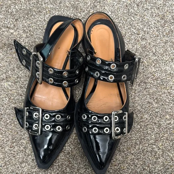 Ganni Black Feminine Buckle Ballerinas Shoes