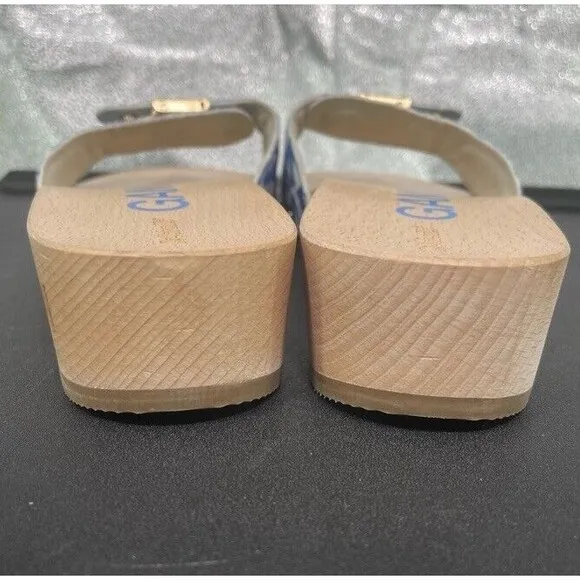 Ganni x Dr. Scholl's Blue Logo Canvas Original Clog Wooden Sandals Boho 9 NEW