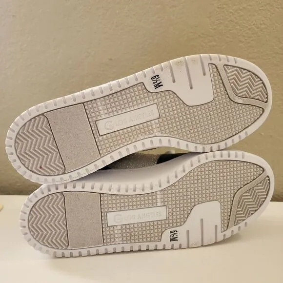 GBG Custom rhinestone bling shoes sneakers lace up low top black white leather