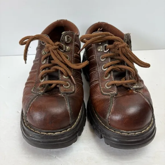 GBX Men’s Brown Leather Shoes Chunky Platform Lace-up Vintage 9.5