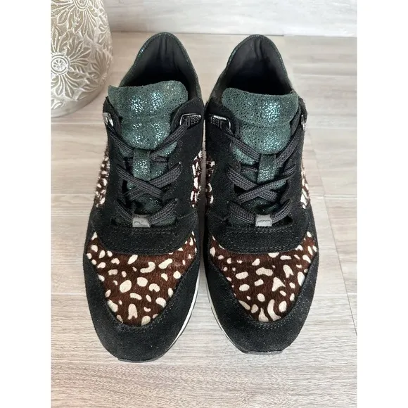 GEOX Respira Shahira Sneakers Teal Glitter/Black Suede/Calf Hair US 5/EUR 35