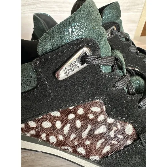 GEOX Respira Shahira Sneakers Teal Glitter/Black Suede/Calf Hair US 5/EUR 35