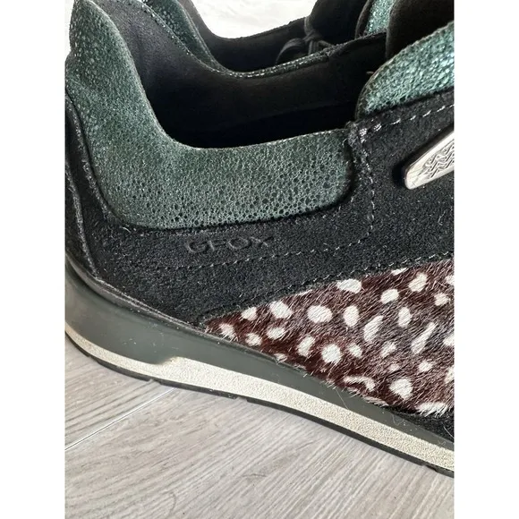 GEOX Respira Shahira Sneakers Teal Glitter/Black Suede/Calf Hair US 5/EUR 35
