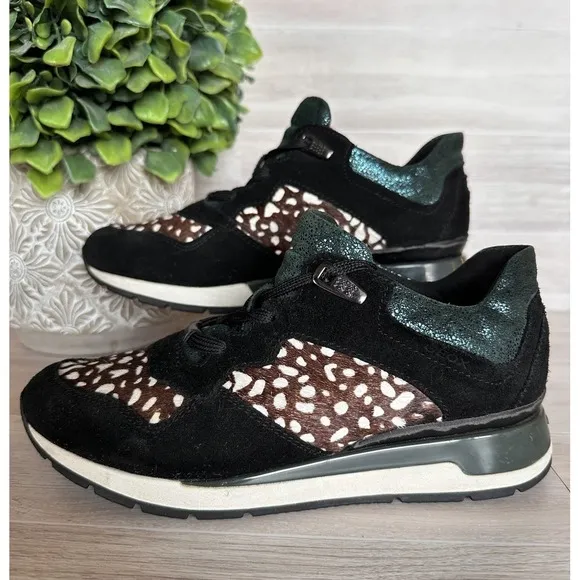 GEOX Respira Shahira Sneakers Teal Glitter/Black Suede/Calf Hair US 5/EUR 35