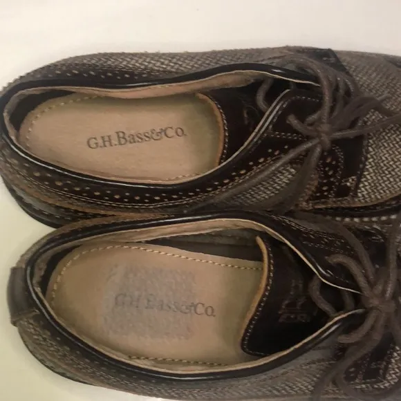 GH Bass Co Mens Bremmer Wingtip Oxford Dress Shoes Brown Herringbone Leather 9D.