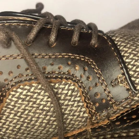 GH Bass Co Mens Bremmer Wingtip Oxford Dress Shoes Brown Herringbone Leather 9D.