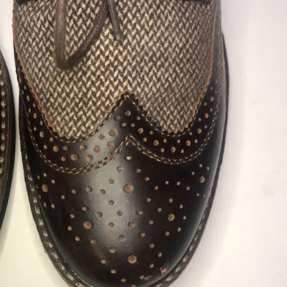 GH Bass Co Mens Bremmer Wingtip Oxford Dress Shoes Brown Herringbone Leather 9D.