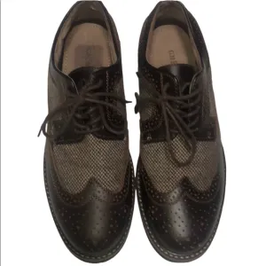 GH Bass Co Mens Bremmer Wingtip Oxford Dress Shoes Brown Herringbone Leather 9D.