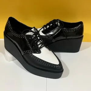 Gianni Bini Colorblock Studded Creeper Shoes 9.5 Oxford lace up Platform wedge