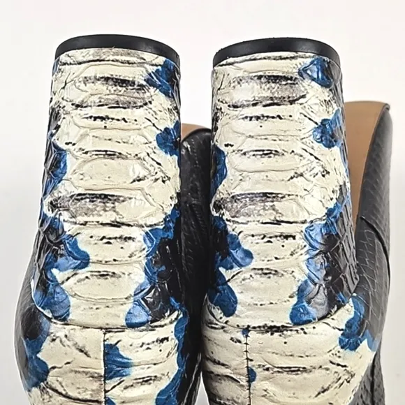 Gianni Bini Kellbie Leather Snake Embossed Black Cream Blue Heeled Tall Boot