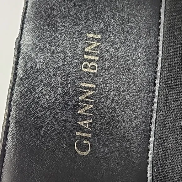 Gianni Bini Kellbie Leather Snake Embossed Black Cream Blue Heeled Tall Boot