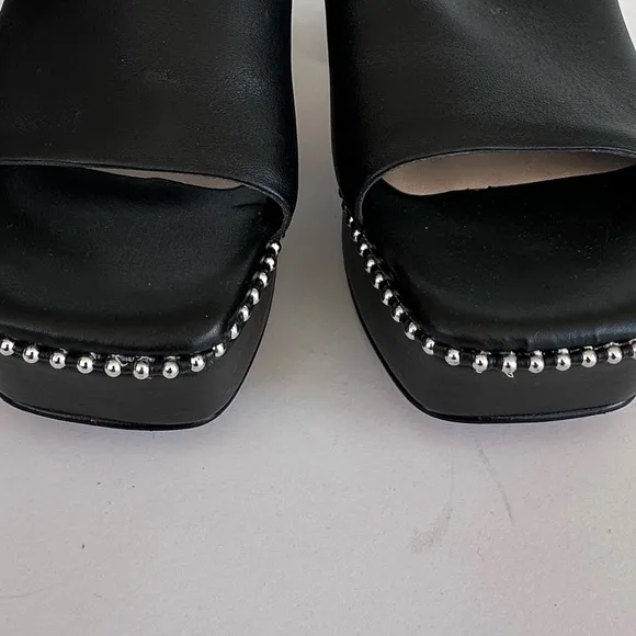 Gianni Bini Roemer Ball Chain Detail Leather Square Toe Platform Sandals