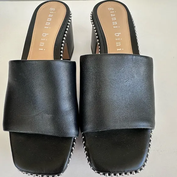 Gianni Bini Roemer Ball Chain Detail Leather Square Toe Platform Sandals