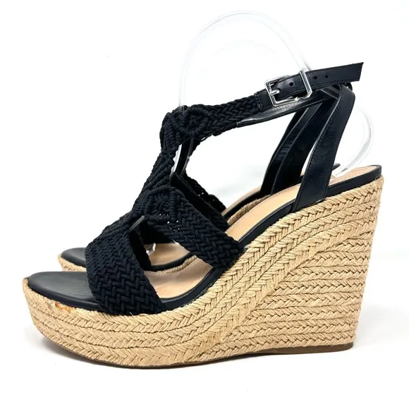 Gianni Bini Women’s Black Macrame Crochet Platform Wedge Sandals
