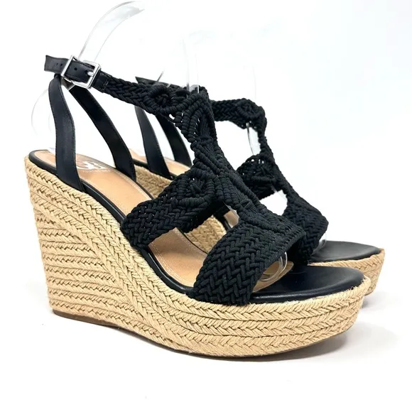 Gianni Bini Women’s Black Macrame Crochet Platform Wedge Sandals