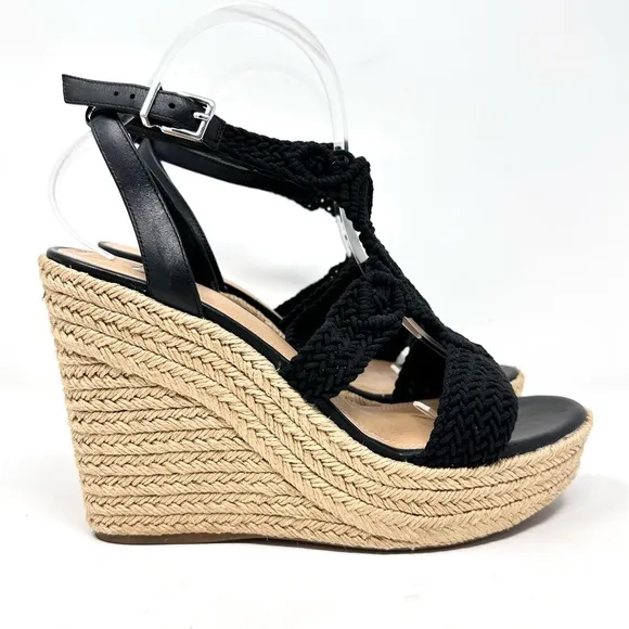 Gianni Bini Women’s Black Macrame Crochet Platform Wedge Sandals