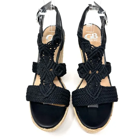 Gianni Bini Women’s Black Macrame Crochet Platform Wedge Sandals