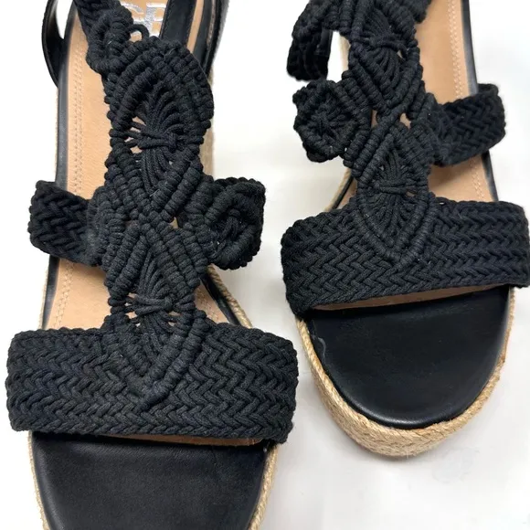 Gianni Bini Women’s Black Macrame Crochet Platform Wedge Sandals