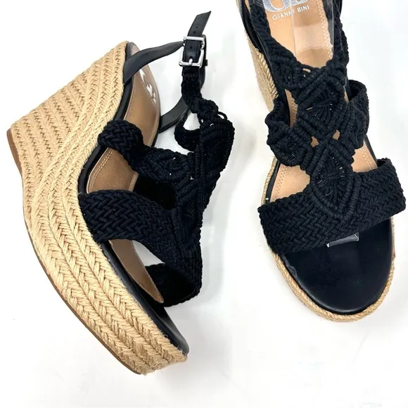 Gianni Bini Women’s Black Macrame Crochet Platform Wedge Sandals