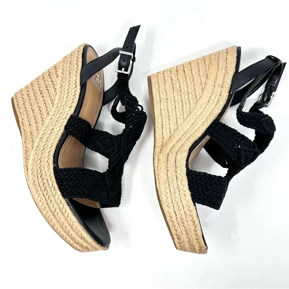 Gianni Bini Women’s Black Macrame Crochet Platform Wedge Sandals