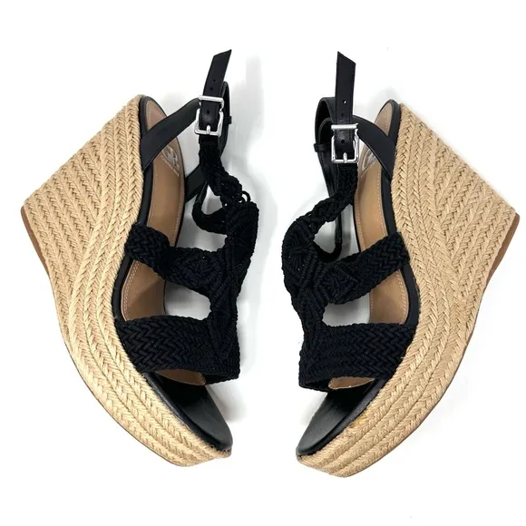 Gianni Bini Women’s Black Macrame Crochet Platform Wedge Sandals