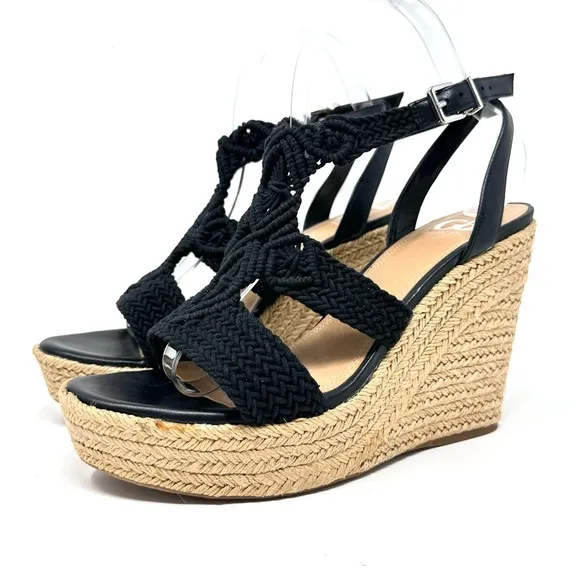 Gianni Bini Women’s Black Macrame Crochet Platform Wedge Sandals