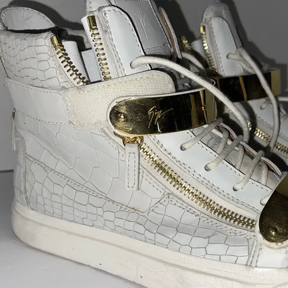 Giuseppe men’s croc embossed Gold and White High-Top Sneakers size 10