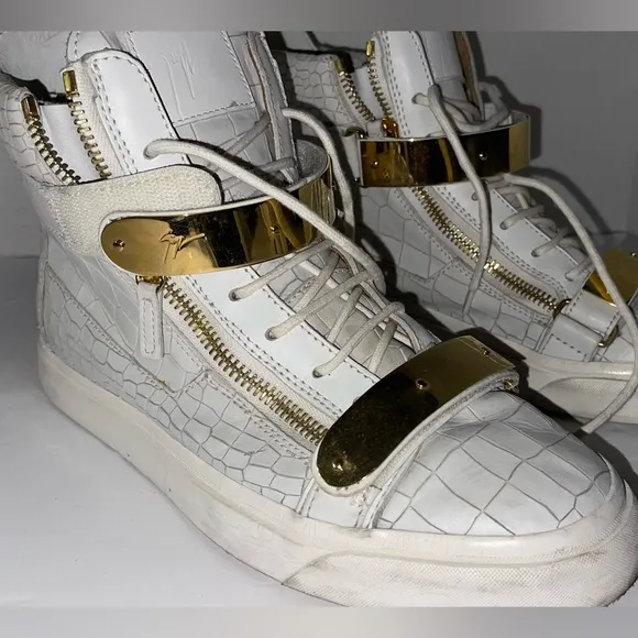 Giuseppe men’s croc embossed Gold and White High-Top Sneakers size 10