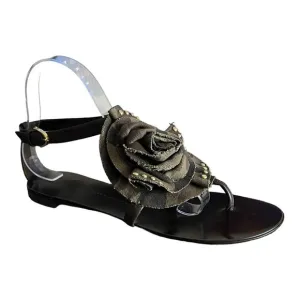 Giuseppe Zanotti Saragein Flat Boho Thong Sandals Camo Jeweled Rosette Size 10B