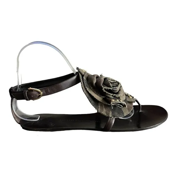 Giuseppe Zanotti Saragein Flat Boho Thong Sandals Camo Jeweled Rosette Size 10B