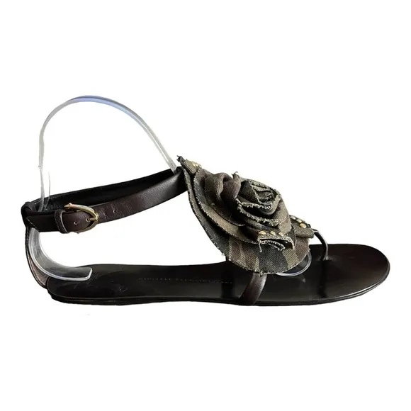 Giuseppe Zanotti Saragein Flat Boho Thong Sandals Camo Jeweled Rosette Size 10B