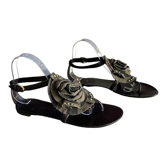 Giuseppe Zanotti Saragein Flat Boho Thong Sandals Camo Jeweled Rosette Size 10B