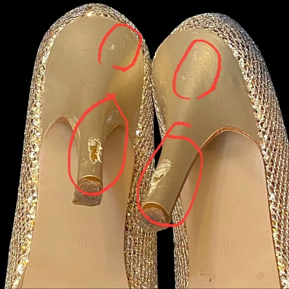 Gold Glitter Sparkly High Heeled Platform Pumps CD size 9M